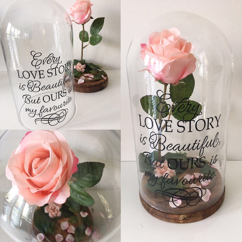 wedding gift gift for her anniversary gift Every love story is beautiful but ours is my favourite rose glass dome