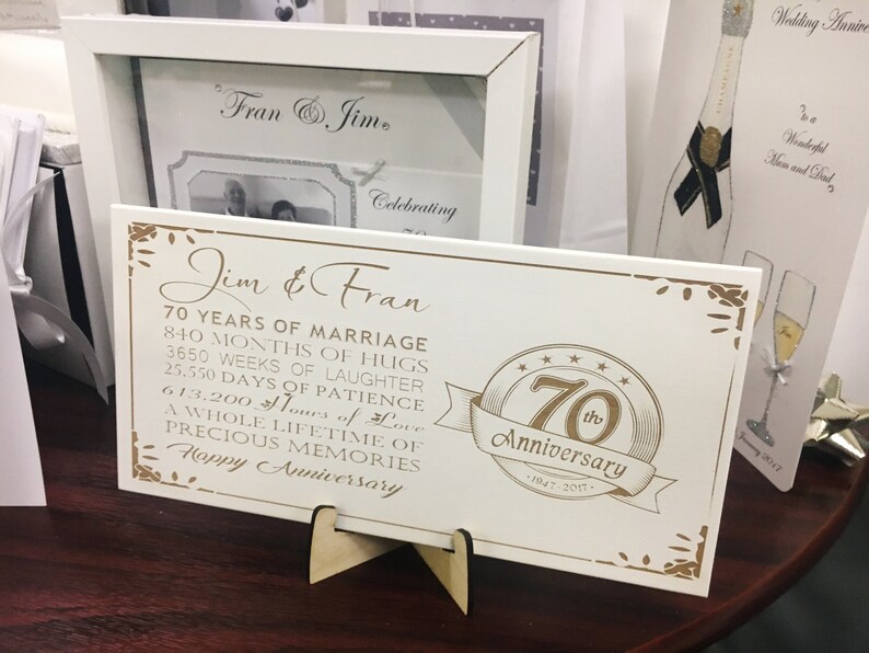 70th Anniversary Wedding Plaque With Quote Engraved And Stand Etsy