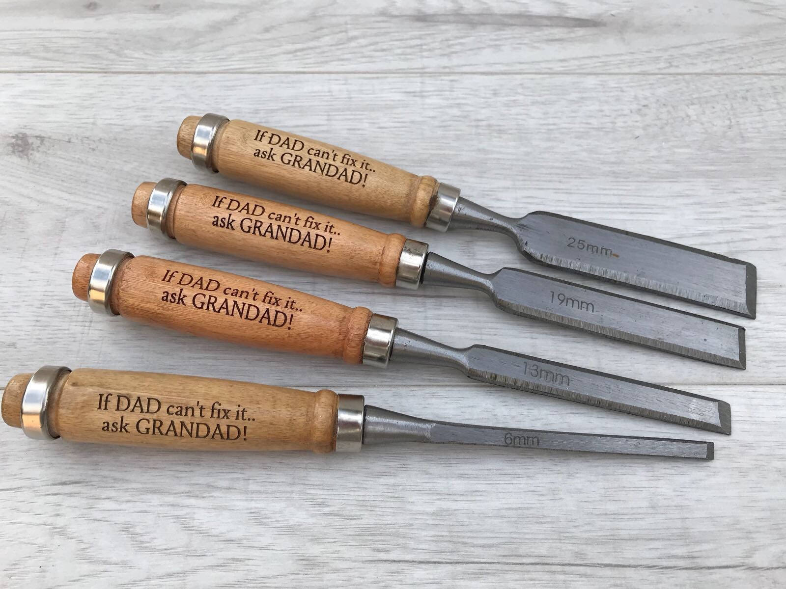Personalised set of four wooden chisels diy gift diy
