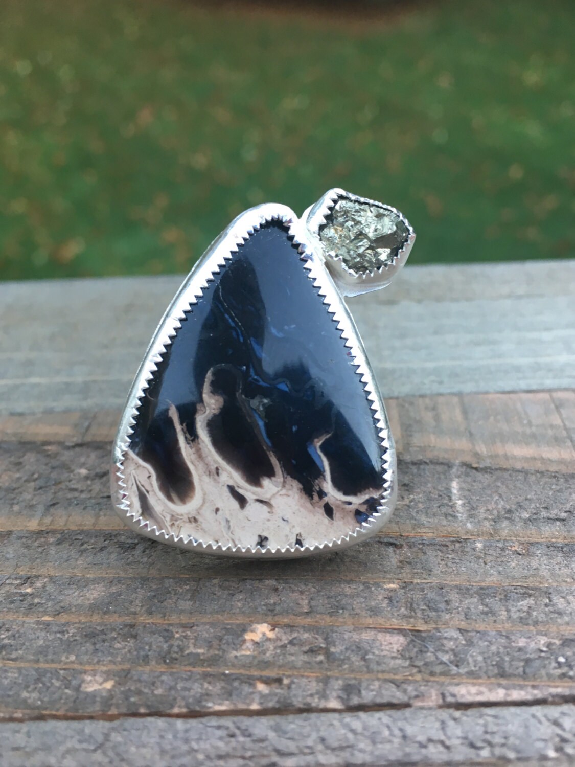 Handmade Petrified Wood Ring with Pyrite Accent US Size 7.5. Etsy