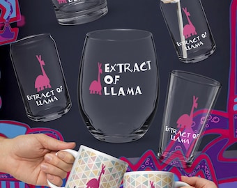 Extract of Llama Drinkware Collection | Funny Llama Glass & Mug | Potion Inspired Cup | Stemless Wine Glass | Coffee Mug | Gift