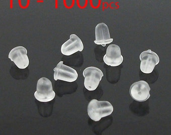10 - 1000 earrings plastic silicon rubber plug stud stoppers findings post back backs backing