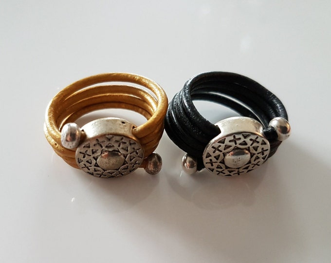 Leather ring / leather wrap ring with ring bead LW2-06