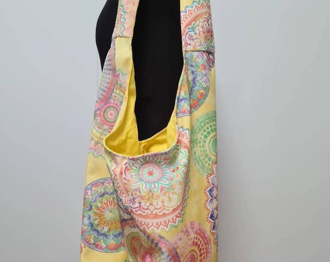 Handmade knotted bag – Reversible drawstring bag with long knotted straps – hand-sewn and unique