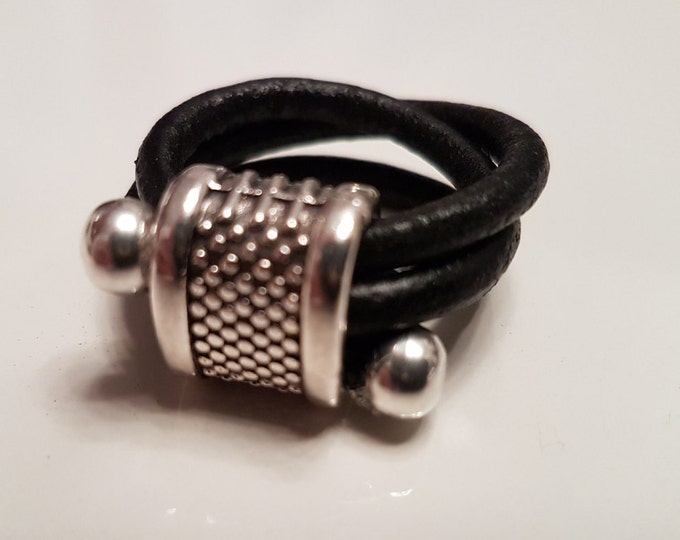 Lederwickelring mit ZAMAK Zierperle LW3-04