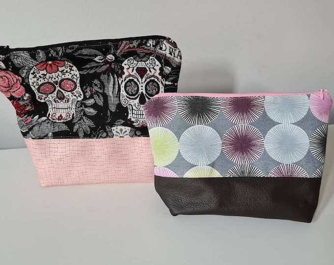 Cosmetic bag - storage bag with leather or imitation leather / self-sewn - various designs