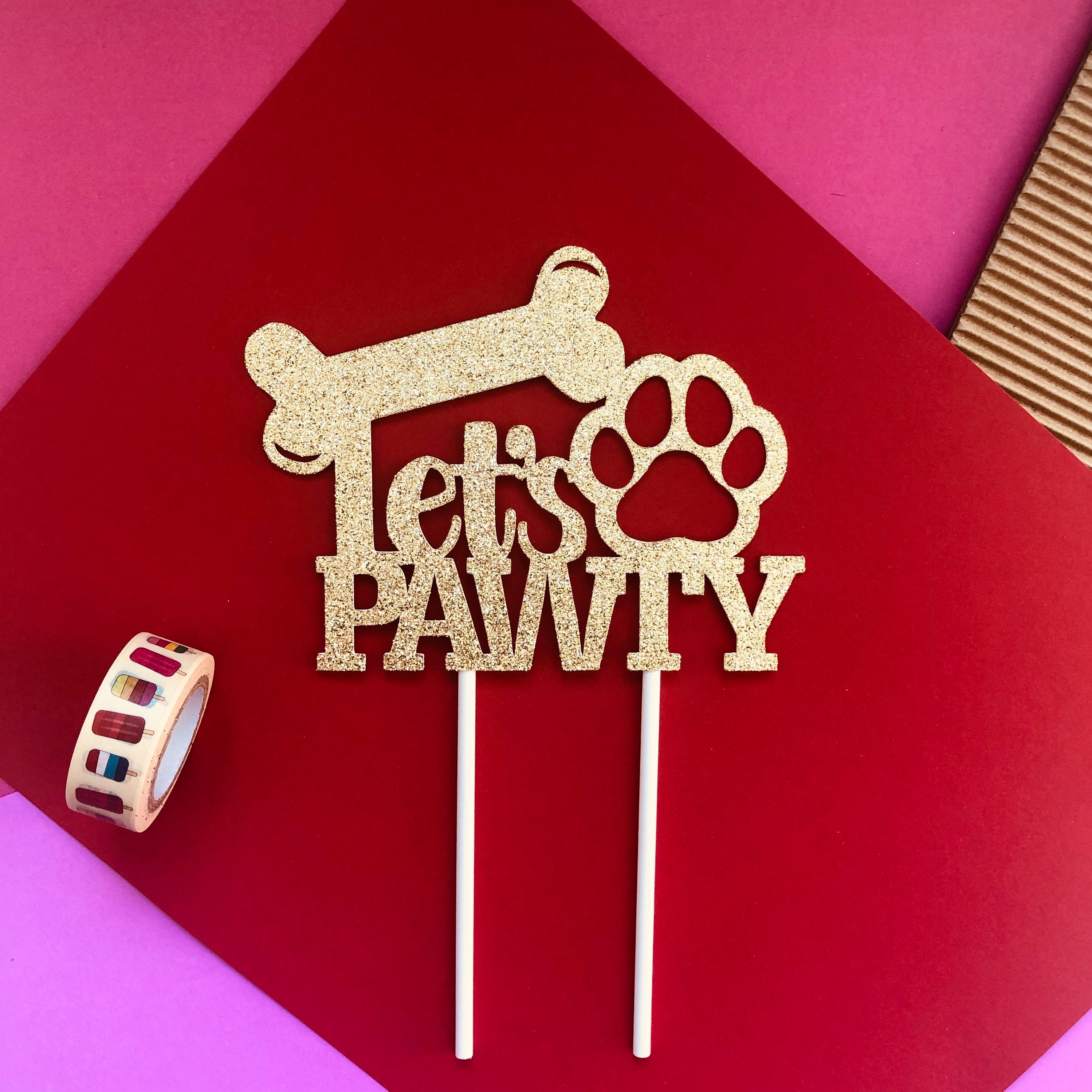Lets Pawty Cake Topper Paw Print Topper Dog Bone Cake Etsy