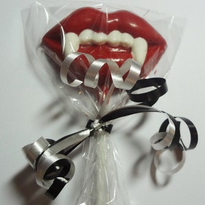 12 White Chocolate Vampire Lips teeth Lollipops Red gift photo prop boys Girls Unisex party favor Wedding Birthday Halloween image 1