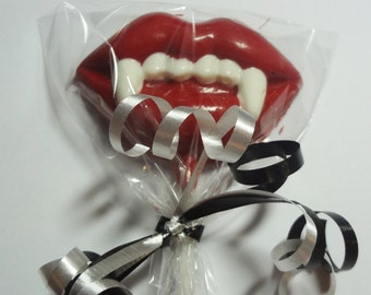 12 White Chocolate Vampire Lips teeth Lollipops Red gift photo prop boys Girls Unisex party favor Wedding Birthday Halloween