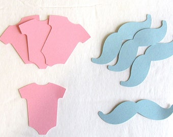 Gender Reveal Confetti Mustache Bodysuit Boys Girls scrapbook paper decoration 50 pieces die cut cardstock baby shower