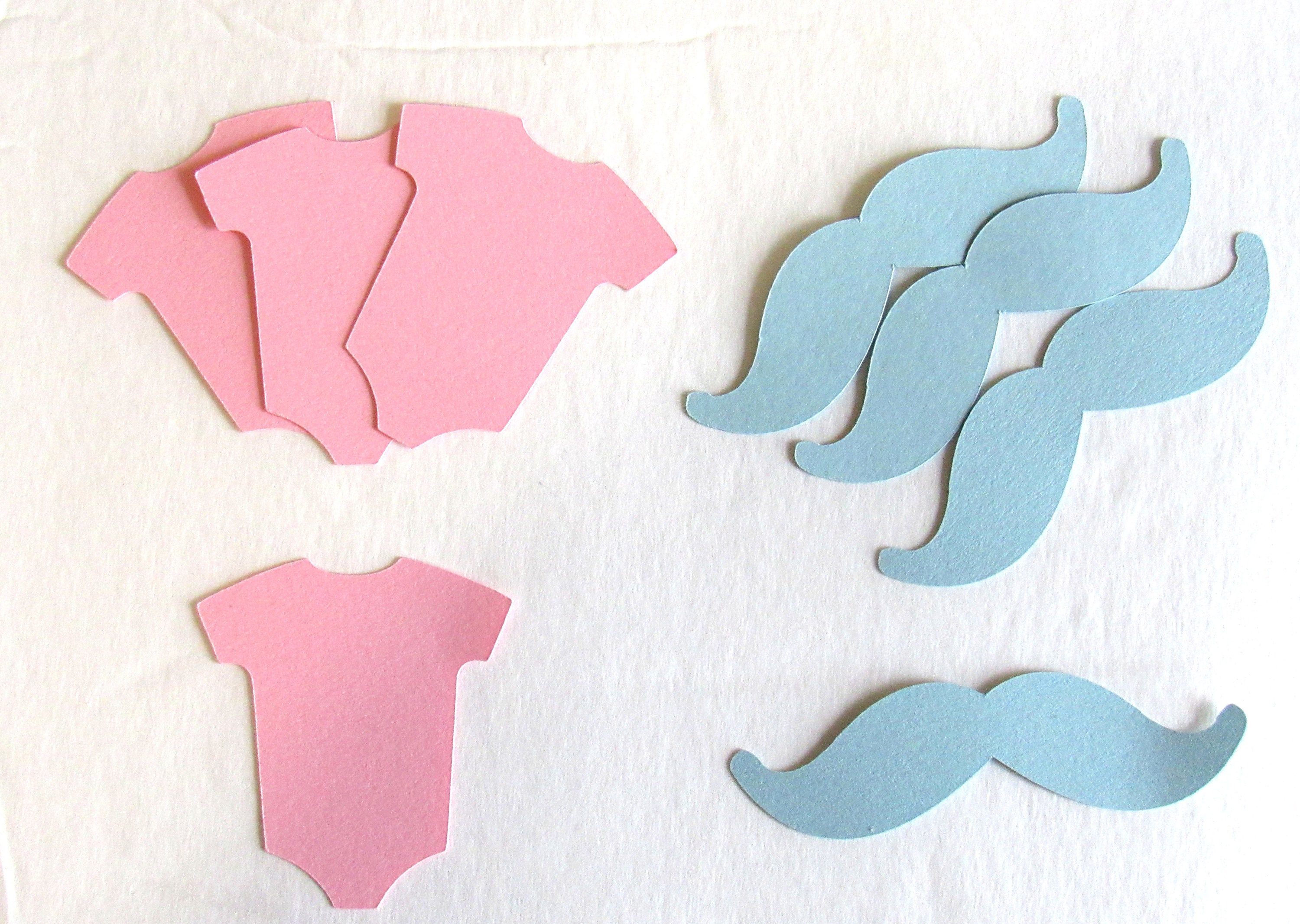 Gender Reveal Confetti Mustache Bodysuit Boys Girls Scrapbook Paper