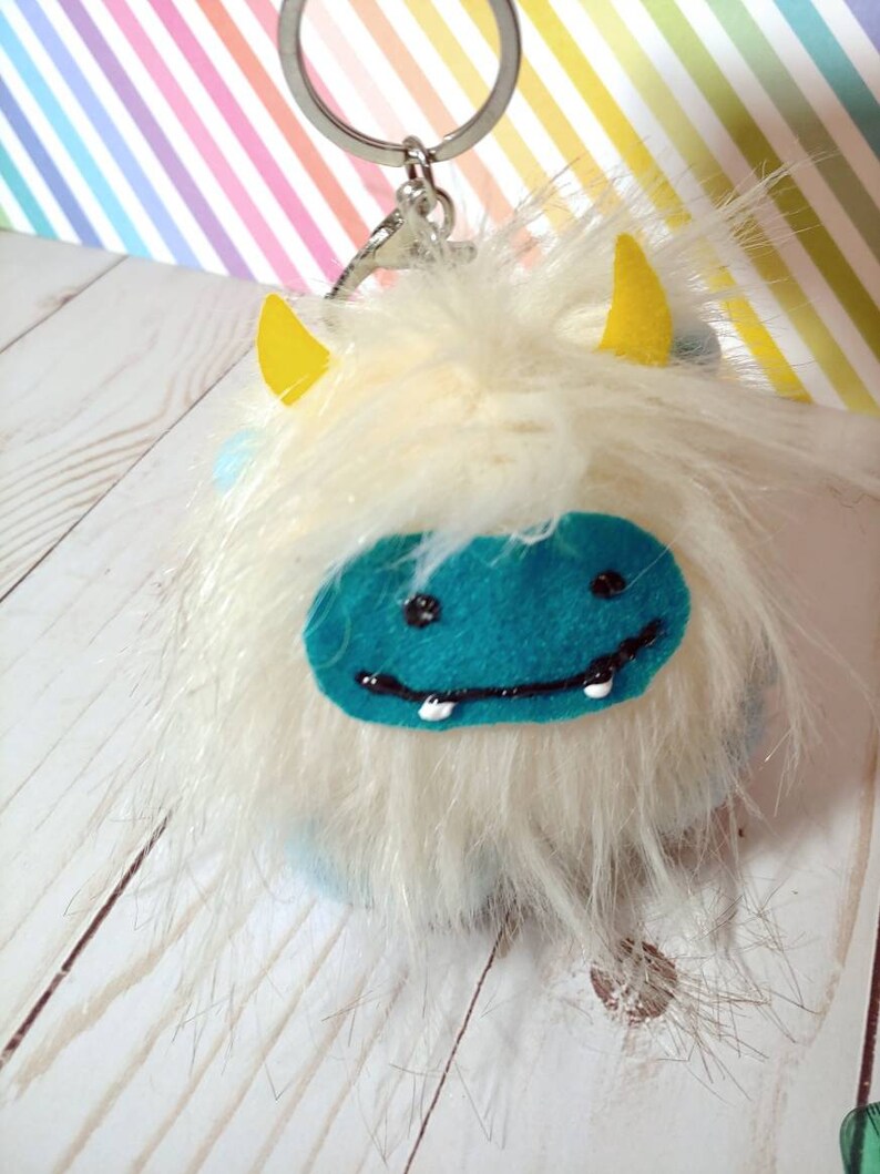Yeti snow monster fuzzy keychain blue and white Etsy