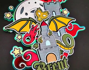 Adorno para tarta de dragón en el castillo