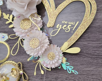 Adorno para tarta con forma de corazón de margarita y rosa