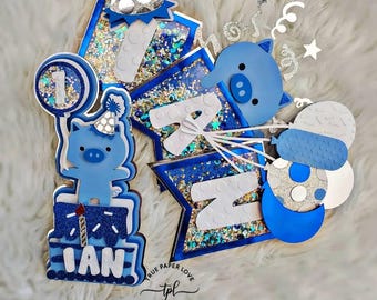 Banner y adorno para tarta de cerdito