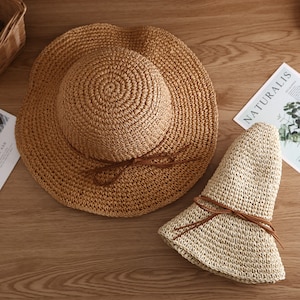 Folding Straw Hat , Wide Brim Floppy Summer Hats , woman Seaside Beach Hat, Sun hat image 4