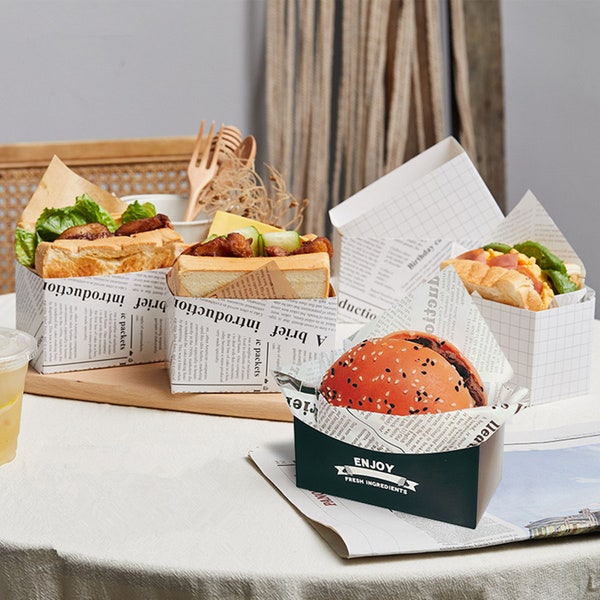 Boîtes d'emballage de 50 hamburgers/sandwichs, barquettes en papier