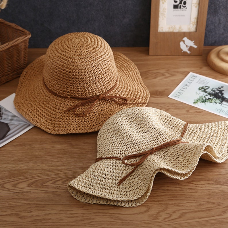 Folding Straw Hat , Wide Brim Floppy Summer Hats , woman Seaside Beach Hat, Sun hat image 3