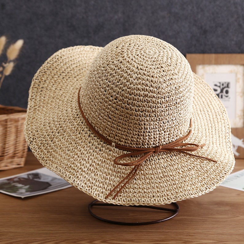 Folding Straw Hat , Wide Brim Floppy Summer Hats , woman Seaside Beach Hat, Sun hat image 2