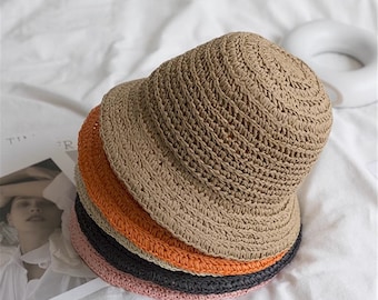 Folding bucket Hat , Floppy Summer Straw Hats , woman Seaside Beach Hat, Sun hat