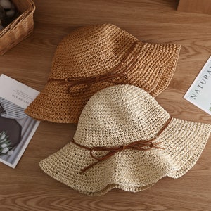 Folding Straw Hat , Wide Brim Floppy Summer Hats , woman Seaside Beach Hat, Sun hat image 5