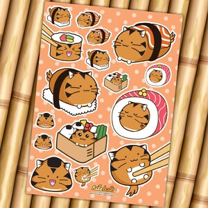 Tiger Sushi Sticker Sheet Kawaii Cute Diary School Planner A6 Vinyl Nigiri Japanese Sea Fuzzballs Cat Burger Scrap Book Stickers Kiss Cut