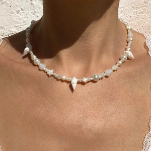 Pearl Stars Sea Shells Beaded Necklace, Choker, Minimalist Chic, Cute Y2K
