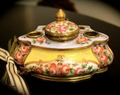 French Porcelain Bronze Mounted Inkwell - 19th Century Sku C292