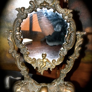 Antique Brass Putti Angel Rococo Style Mirror     Sku: C154