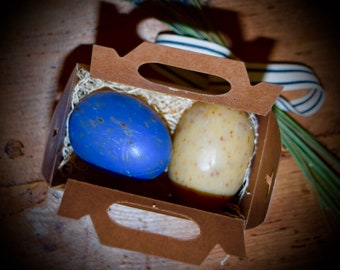 Box of Two French Hard Milled Soap Eggs- Savons Oeufs.               Sku:BB001