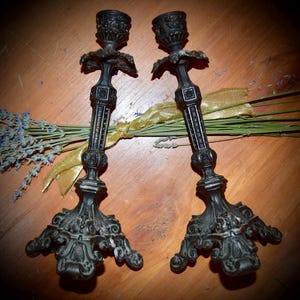 A Pair of Antique French Brass /Spelter Candle Sticks  c.1800&#39;s      Sku: C524