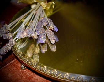 Victorian Brass Edge Trim Plateau Vanity Perfume Biselado Bandeja de espejo 1920 Sku: C424