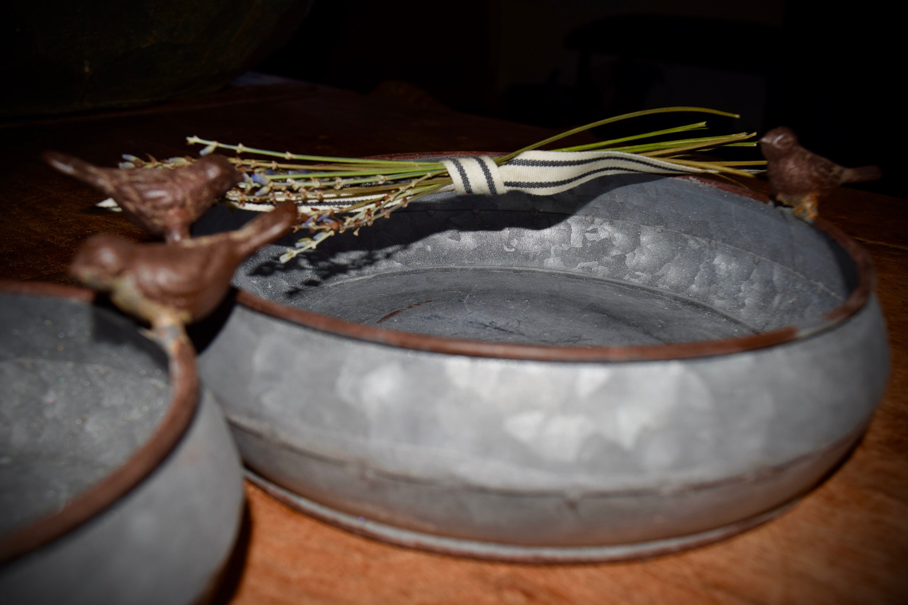 Two Vintage Galvanized Tin Planters With Birds Sku C512 Etsy