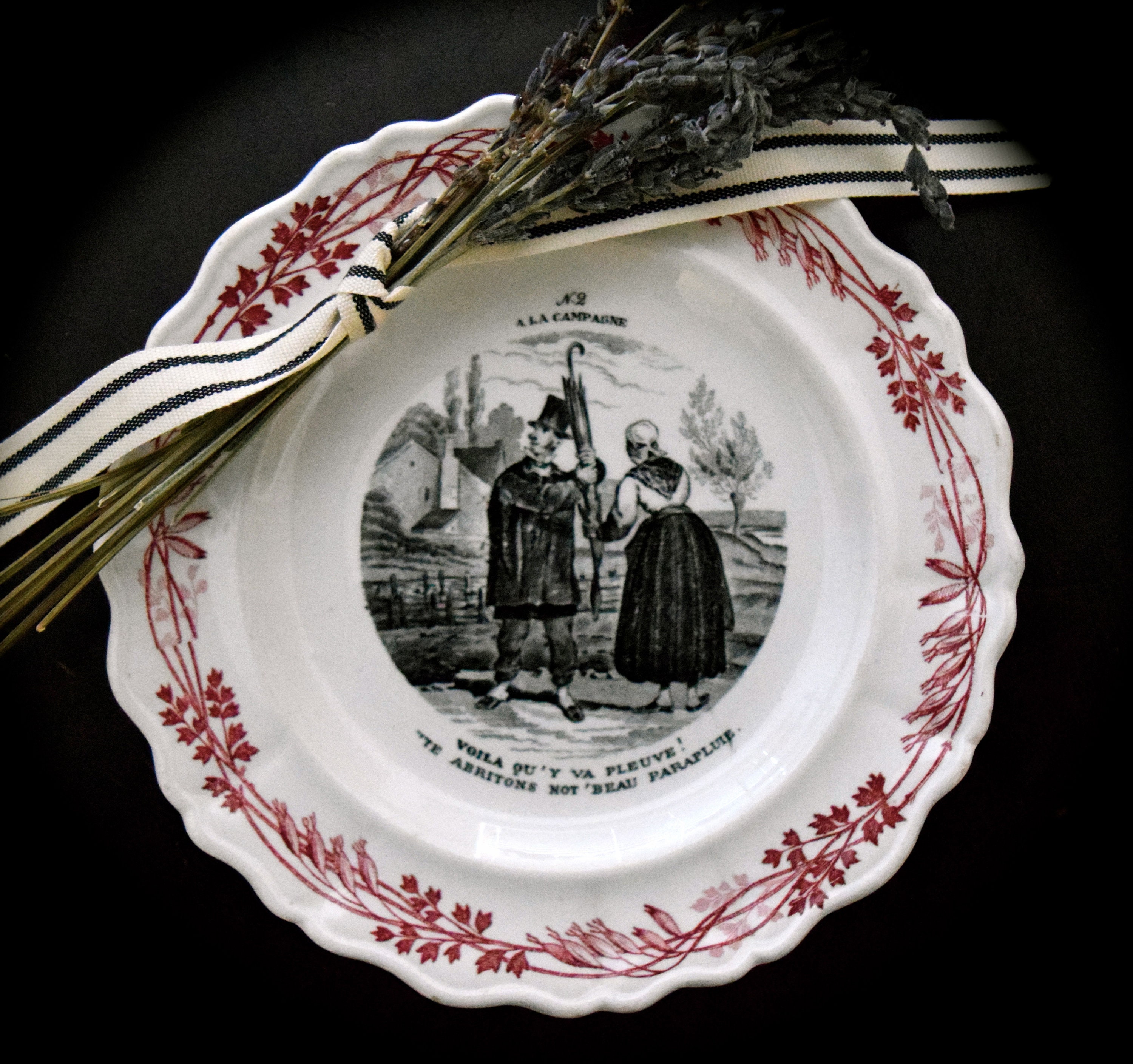 Set of 4 French Antique Creil Et Montereau Terre De Fer Plates Sku