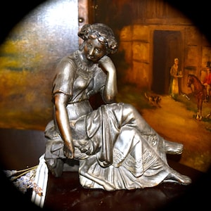 Antique Spelter Cast Metal Sitting Woman Clock Topper              Sku: C261