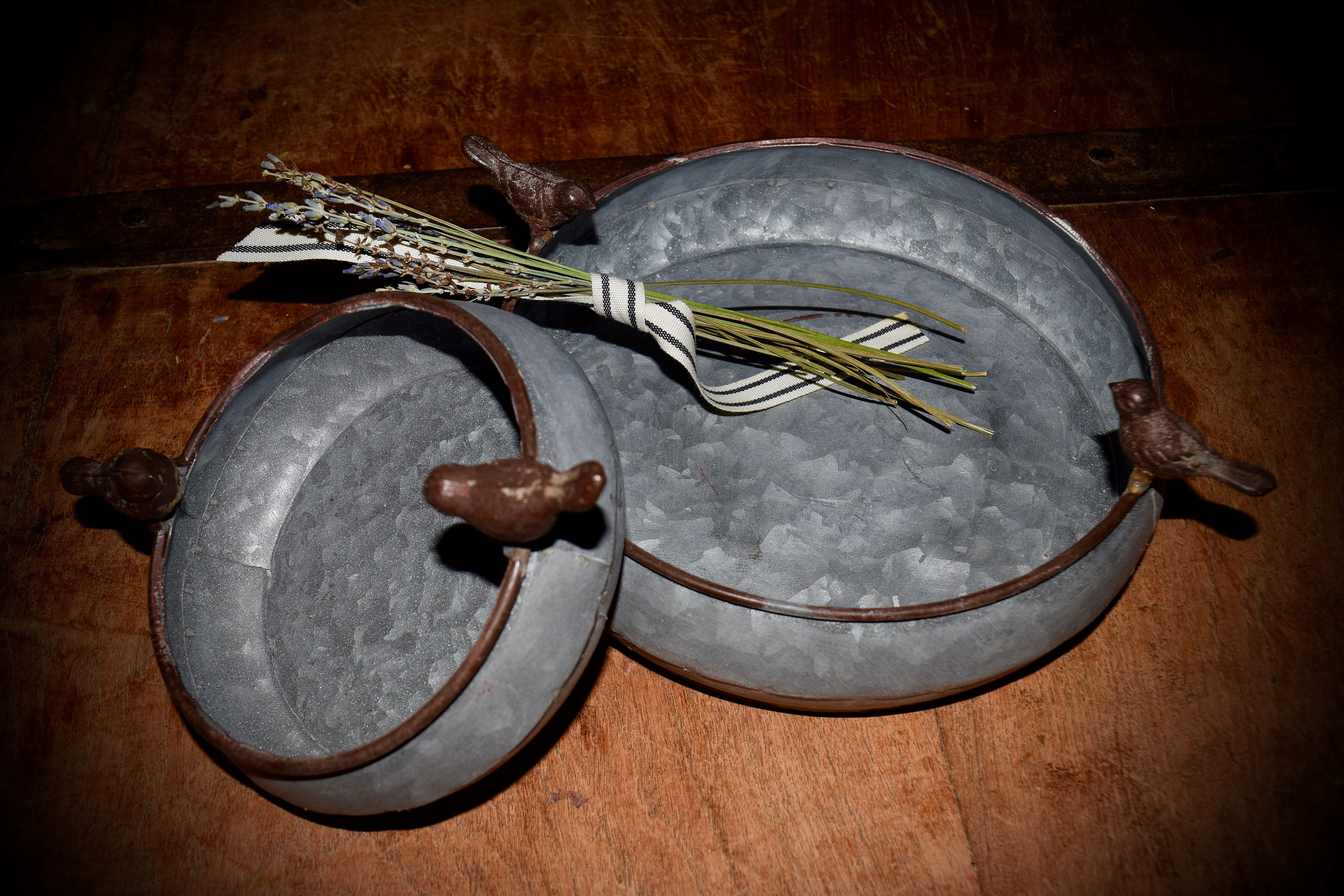 Two Vintage Galvanized Tin Planters With Birds Sku C512 Etsy