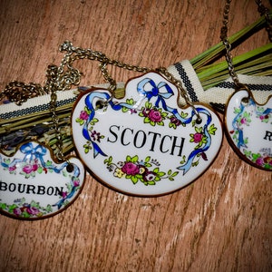 3 Vintage Porcelain Liquor Labels English Crown Staffordshire Sterling Chains                Sku: C509