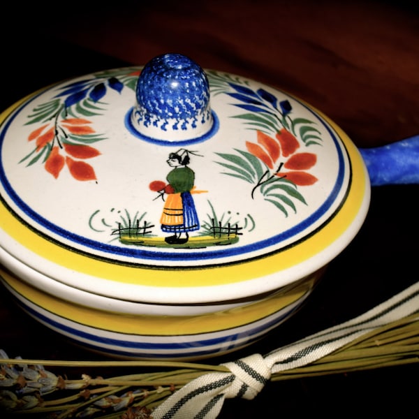 Henriot Quimper Faience individuelle couverte Casserole/soupe plat Sku : C289