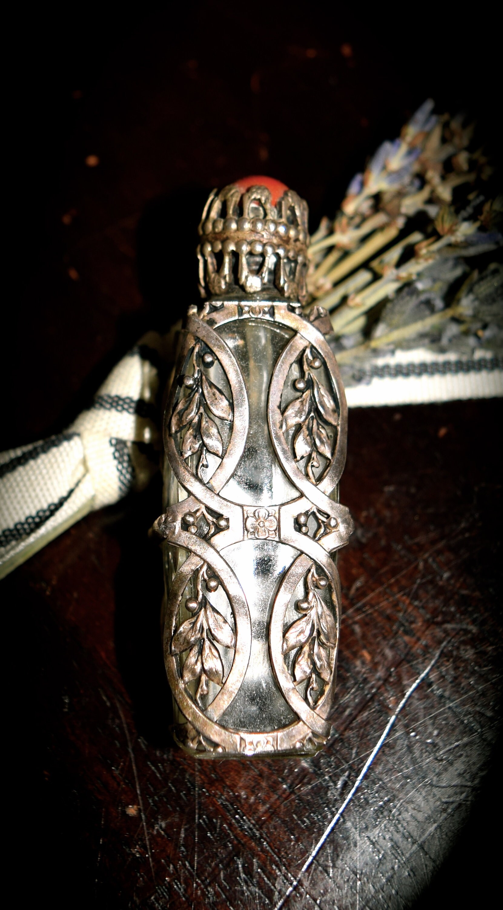 アンティーク ビクトリア朝 クリスタルとスターリングシルバーの香水瓶