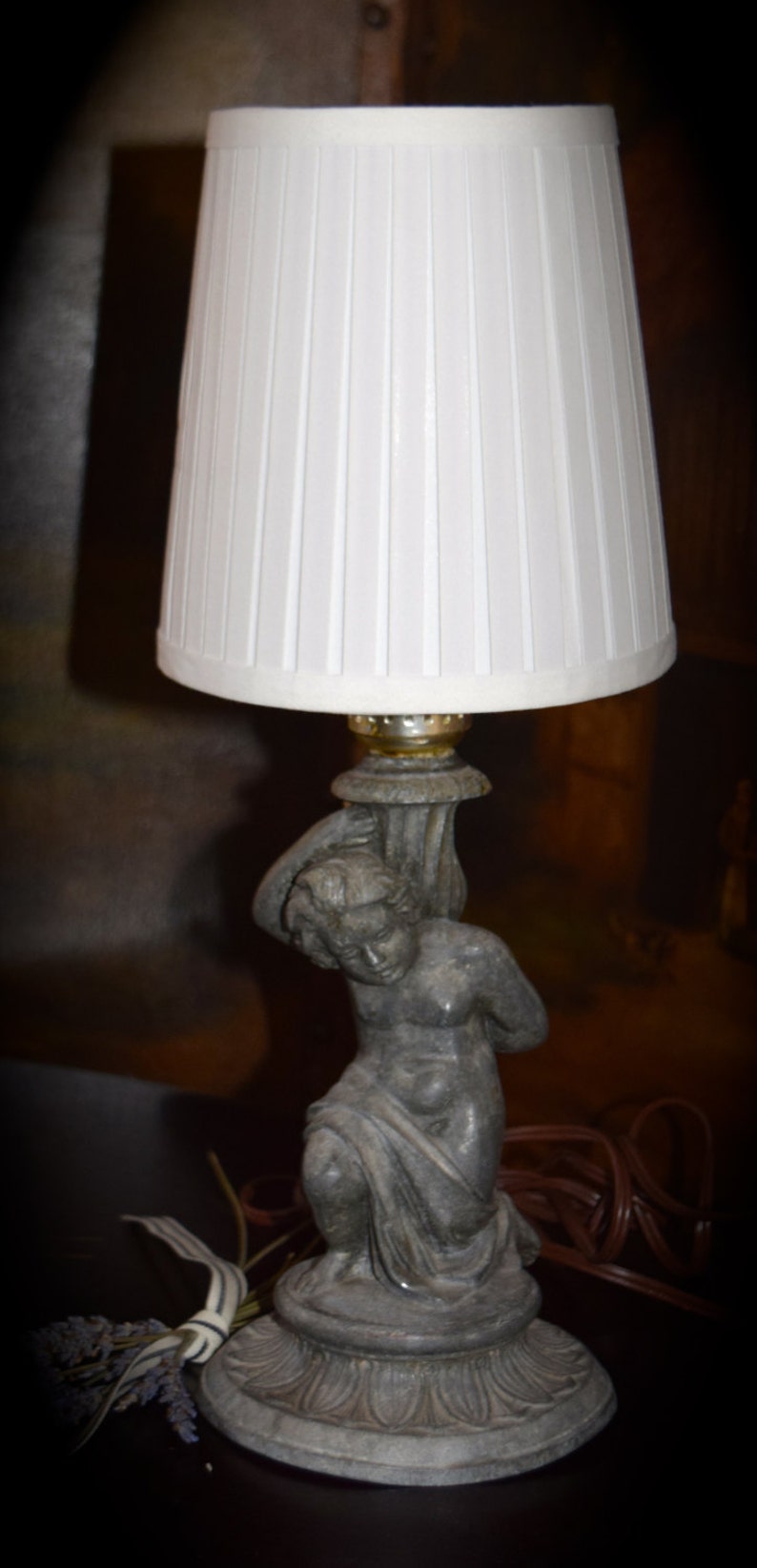 Vintage Cast Metal/Spelter Sculptured Girl Table Lamp Sku: C226 image 1