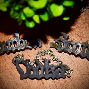 Set of 3 Antique English Pewter Decanter Labels with Hanging Chains                 Sku: C451