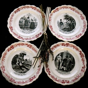 Set of 4 French Antique Creil et Montereau Terre De Fer Plates     Sku: C350
