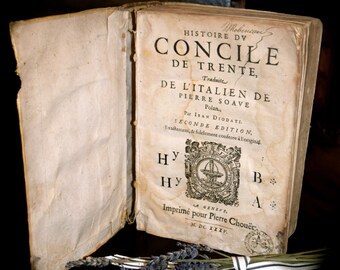 Französisches Buch Antikes französisches Buch mit dem Titel "Histoire Edv Concile de Trente" Datiert c.1635 Sku: BK005