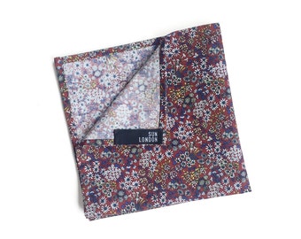 Olympia Floral Red Pocket Square, Men's Hand-Rolled Handkerchief