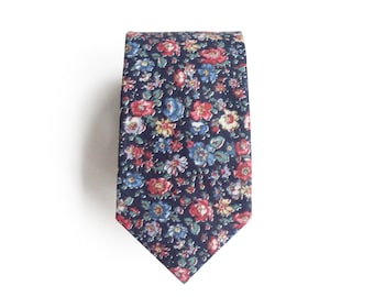 Soho Floral Blue Men's Tie, Skinny Tie