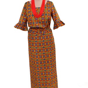 Red and Black Multi Iro and Buba,  African Wax Print Wrappa and Top, Ankara Two Piece Maxi Dress - UK Size 16 / US Size 14