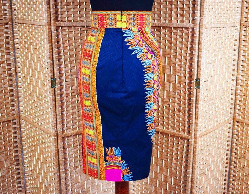 Ready to ship. Dashiki Pencil Skirt Black Angelina Ankara Pencil Skirt African Wax Short Skirt \u2013 One of a kind