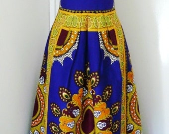 Cobalt and Gold Multi Ankara Maxi Dress, Ladies' Long Dress, African Wax Dress
