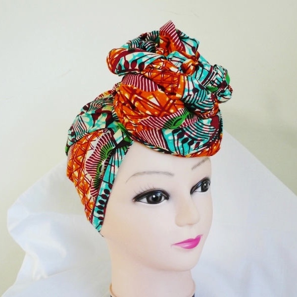 Orange et Aqua Ankara Head wrap, cravate tête DIY, élégant foulard africain sur la tête, accessoire à cheveux tissu – sur commande