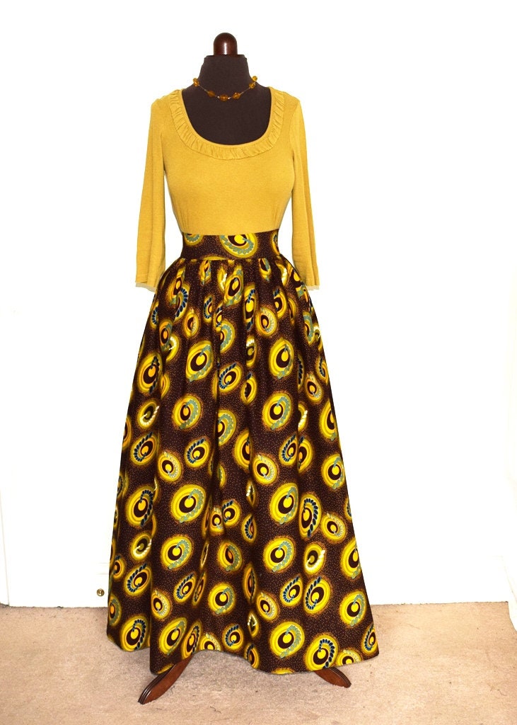 Image of Alison Brown & Yellow Galaxy African Wax Maxi Skirt, Long Ankara Full Length Skirt, Women's Skirt – Made To Order